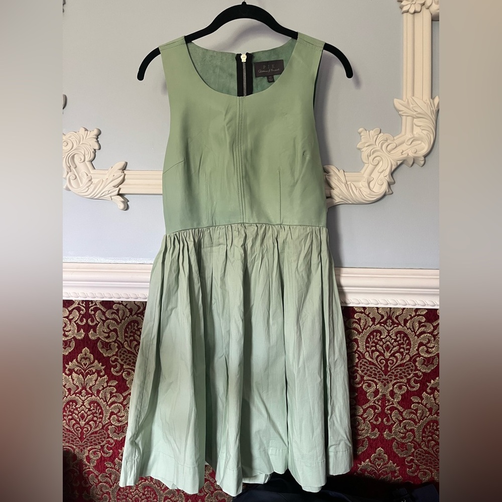 Sea Green Lamb Leather & Cotton Babydoll Dress